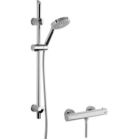 Round Thermostatic Minimalist Bar Valve and Water Saving Slide Rail Kit Shower Bundle - Chrome - Balterley