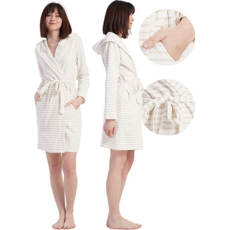 Bata de algodón para mujer Vienetta con capucha, cálida, bonita, talla XXL. (1/5)