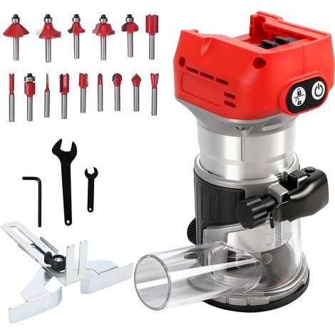 Défonceuse électrique sans fil compatible avec batterie Milwaukee M18 18 V, base en aluminium, 800 W 30 000 tr/min, défonceuse compacte sans fil à 6 vitesses pour le travail du bois (1/5)