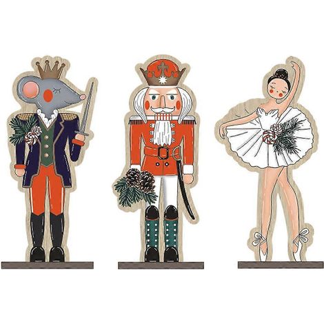 Lot de 3 décorations de Noël en bois, décorations de maison pour les fêtes, casse-noisette-25x12cm