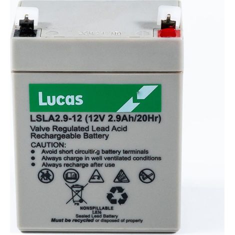 Batterie Plomb Etanche Stationnaire Lucas VRLA AGM LSLA2.9-12 12V 2.9Ah.