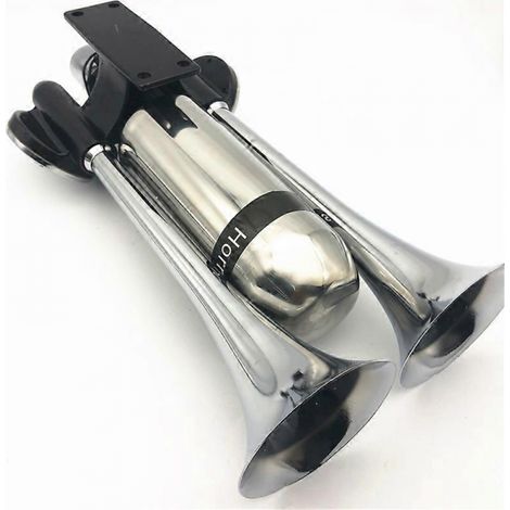 Klaxon électrique double trompette 12V/24V 500DB chromé puissant, kit de haut-parleur avec compresseur d'air, compatible avec les klaxons de (1/2)