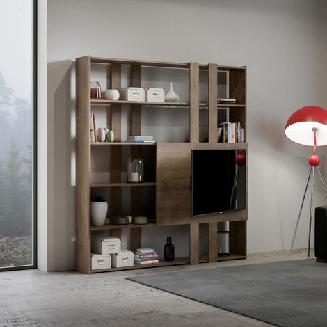 Libreria Moderna 5 Ripiani con Pannello per TV 178x36x204 cm in nobilitato Marrone (1/3)