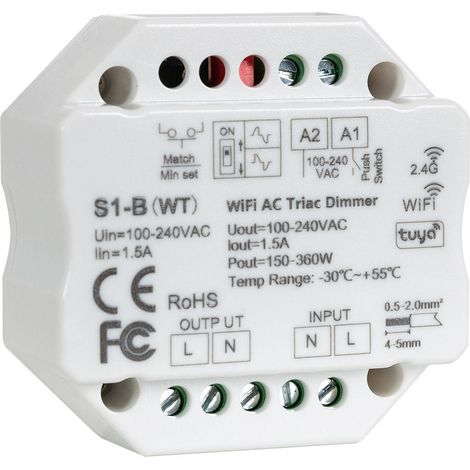Interruptor Regulador LED WiFi TRIAC Compatible con Pulsador y Mando RF Blanco (1/4)