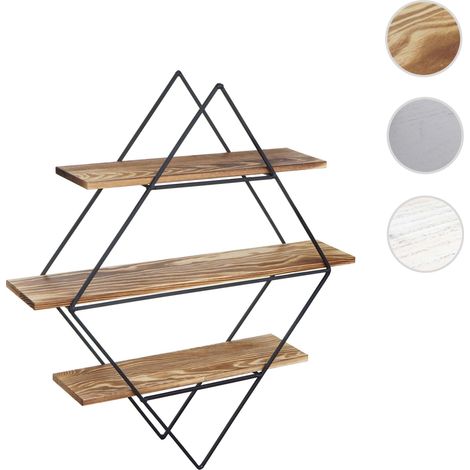 Etagère murale HWC-A80 - étagère suspendue - design industriel bois véritable 60x55x12cm - shabby blanc (1/5)