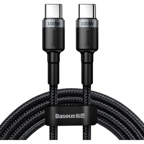 Cavo Baseus Cafule da USB-C a USB-C, QC 3.0, PD 2.0, 100W, 5A, 2m (Grigio-Nero) (1/5)