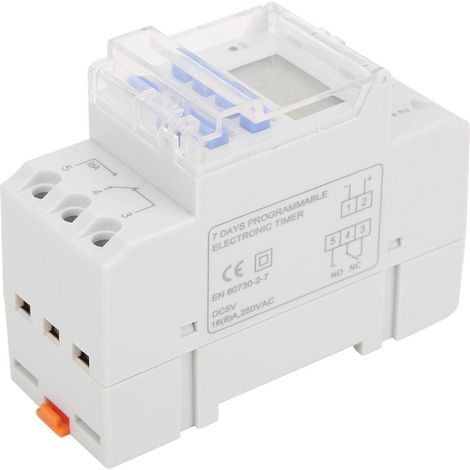 Minuterie hebdomadaire 5 V CC 16 A avec écran LCD marche/arrêt et fonction compte à rebours. Pile amovible. (1/5)
