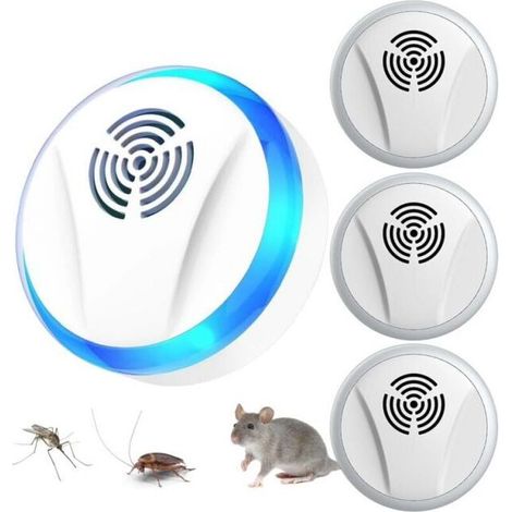 4 Pack Ultrasonic Mouse Repellent, Ultrasonic Mosquito Repellent, Strong Ultrasonic Mouse Repellent, Ultrasonic Mouse Repellent to Repel Mites, Mosquitoes, Insects and Spiders (1/5)