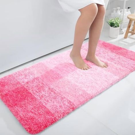 Tapis de couloir de salle de bain 44x24, microfibre douce et absorbante, envers en caoutchouc, séchage rapide et lavable en machine, rose – Convient aux sols de salle de bain et aux baignoires. (1/5)
