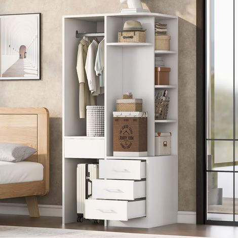 Armadio 70x55x175 cm, con ripiani aperti e scomparti chiusi, asta appendiabiti, MDF, bianco (1/5)