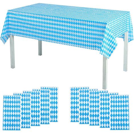 10er Pack Oktoberfest Tischdecken, 137x274 cm, blau-weiß kariert, PEVA, wasserdicht