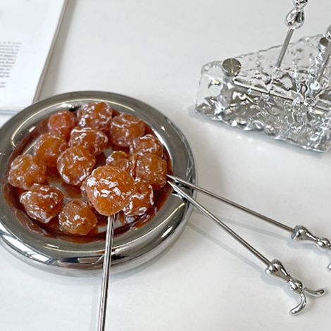 Ensemble de fourchettes à fruits de style nordique luxueux, avec étiquette en acier inoxydable, bocal de rangement pour fruits, support à gâteau, fourchette à fromage et fruits. (1/5)