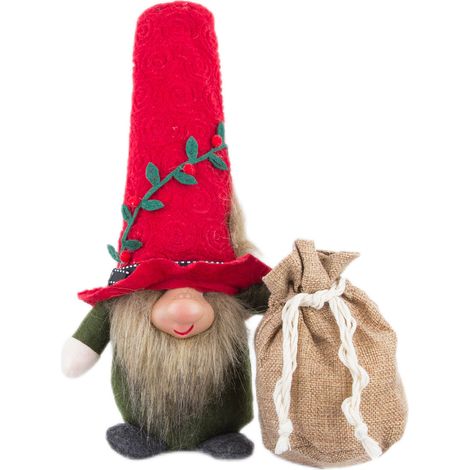 (Lot de 1) (Rouge) Sac de décoration de Noël - Peut contenir des cadeaux - Figurine de lutin/gnome sans visage avec chapeau haut-de-forme - 9 x 13 x 30 cm. Tissu + coton PP + plastique (1/2)