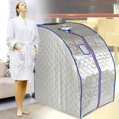 Box sauna pieghevole portatile con sgabello a 4 fuochi - argento
