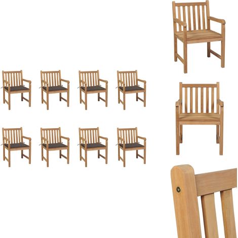 Chaises de jardin lot de 8 avec coussins taupe Bois teck massif - Chaise De Jardin - Mobilier De Jardin - Set De Chaises - Teck Massif - Chaises Extérieures (1/5)