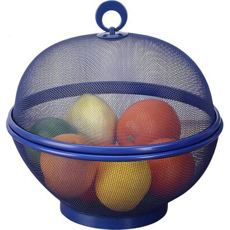 Panier à fruits avec couvercle et filet, protection contre les mouches des fruits, grande capacité, panier de rangement (bleu) (1/4)