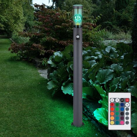 Lampe de chemin LED avec détecteur de mouvement lampadaire extérieur dimmable avec télécommande borne lumineuse extérieur, changement de couleur RVB, fumée 8,5W 806lm blanc chaud, DxH 12,7x110cm