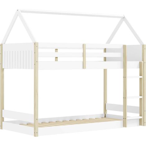 Litera juvenil Moira-Casita acabado blanco/natural, (Largo 197.4 x ancho 103.4 x alto 174.9 cm) (1/4)
