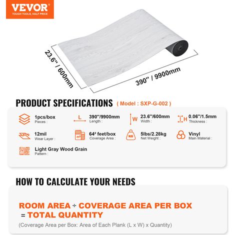 VEVOR Peel & Stick Vinyl Floor Tiles – 36 X 6 In. Gray Woodgrain, Low Gloss, DIY Friendly