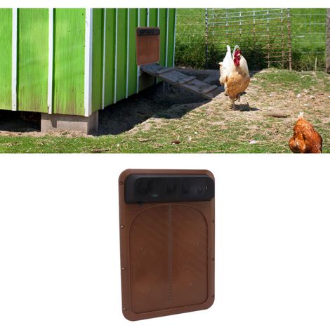 Automatische, solarbetriebene Hühnerstalltür [Farbe: Braun] [Größe: 35 x 24,2 cm] [Material: Kunststoff] mit Lichtsensor für Hühner/Enten