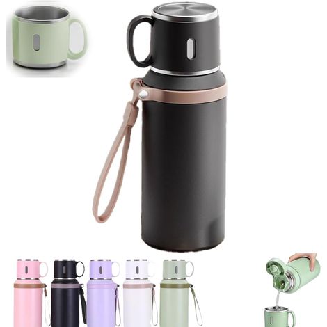 Geeignet für 2-in-1-Vakuumisolierte Edelstahlflaschen, Wasserflaschen mit Deckel, doppelwandige Isolierflaschen, geeignet für Reisen, Fitness, Wandern und Bürogebrauch (schwarz).