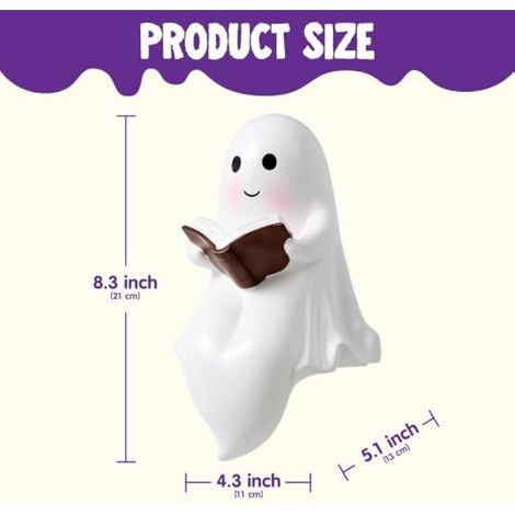 Décoration de table lumineuse d'Halloween de 15,2 cm, jolie figurine de fantôme blanc brillant pour fête, bureau, étagère, plateau à niveaux, décoration de table d'intérieur effrayante et (1/4)
