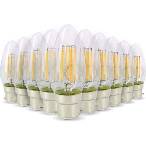 Pack of 10 B22 LED flame filament bulbs, 4W (40W equivalent), warm white 2700K, B22 base