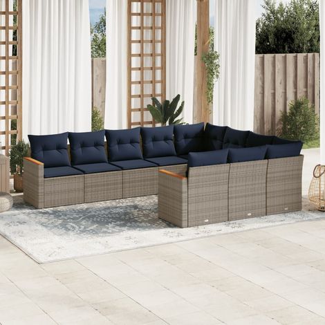 10-teiliges Gartensofa-Set mit Kissen, grau, Polyrattan