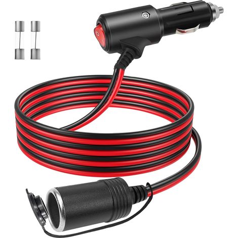 2M Rallonge Allume Cigare avec Interrupteur 12V/24V Prise Allume-Cigare Câble d'extension Étanche avec Fusible 15A/16 AWG DC pour Moto Bateau Voiture Camion (1/5)
