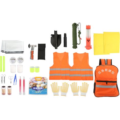 Kit de Survie d'Urgence Multifonction Résistant Métal Solide Portable Sac à Dos Camping Trousse de Premiers Soins Extérieur pour 2 Personnes (1/5)