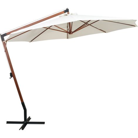 vidaXL Ombrellone Pensile 350 cm Palo in Legno Bianco