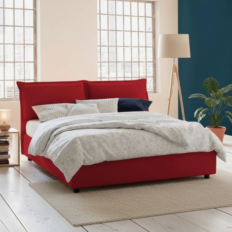 Talamo Italia Letto matrimoniale Maddalena, Letto contenitore con rivestimento in tessuto, 100% Made in Italy, Apertura frontale, adatto per materasso Cm 140x200, Rosso, con imballo rinforzato (1/5)