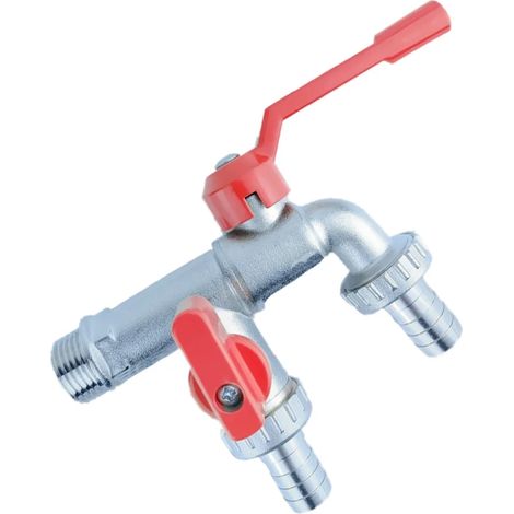 Robinet extérieur double en laiton avec raccord rapide, double sortie et valve antigel pour jardin et buanderie, rouge (1/4)