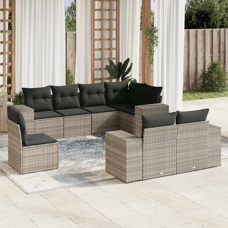 vidaXL Salon de jardin 8 pcs avec coussins gris clair résine tressée (1/5)