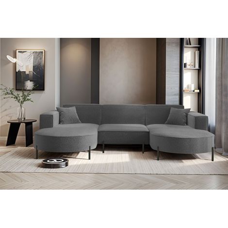 Wohnlandschaft U-Form Sofa VALENCIA in Stoff Quelle Dunkelgrau