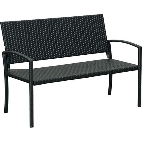 Banc de jardin aspect rotin, structure en acier, pour 2 personnes, noir, 122 x 60 x 85 cm (1/3)