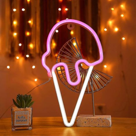 LED-Neon-Leuchtschilder in Eistütenform, Kawaii-Zimmerdeko für Teenager-Mädchen, batterie- oder USB-betriebene dekorative Nachtlichter für drinnen, Schlafzimmer (1/5)