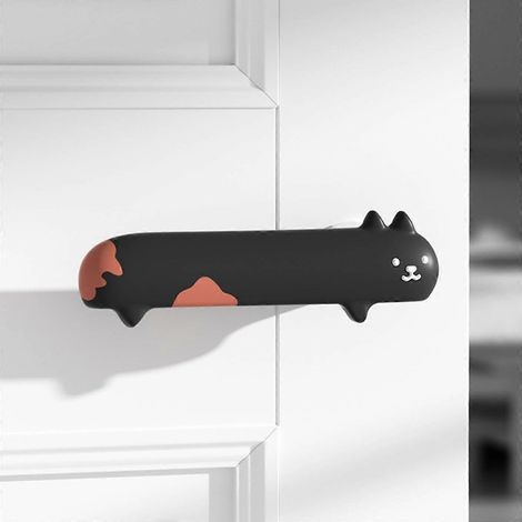 Lot de 2 protège-poignées de porte en silicone en forme de chat, antidérapants et résistants à la chaleur, couleur noire (à gauche). (1/5)