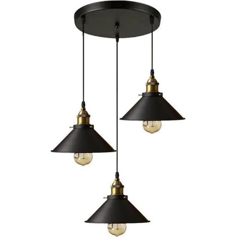 U-do 3 têtes Lustre Suspension E27 LED 40W Ø22cm Luminaire Eclairage Noir (1/4)
