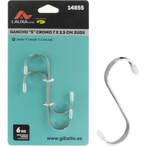 Gancho S Cromo Lauxa Home 2 Unidades 7x2.5cm  Resistencia 6kg