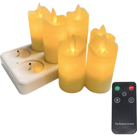 Bougies Led Rechargeables Sans Flamme, Lot De 6 Bougies Électriques Blanches Avec Télécommande 5m, Lumière Jaune Chaude (1/5)