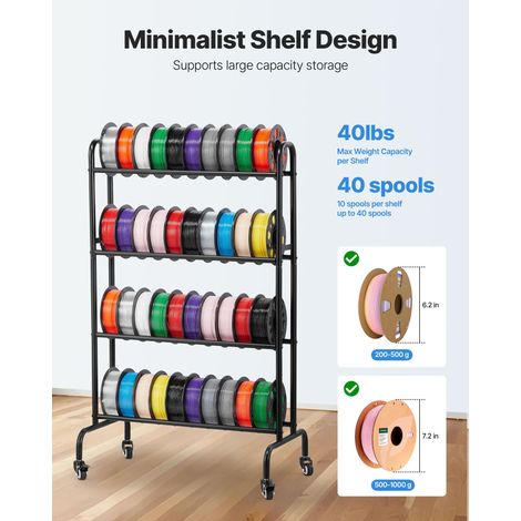 Support de Rangement de Filaments Mobile 4 Niveaux, Étagère de Stockage de Filaments d'Imprimante 3D, Porte-bobines de Filament sur… (1/5)
