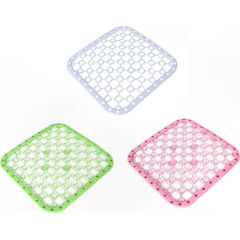 Küchenabtropfmatten mit Abflusslöchern – 3er-Set, Rosa, Grün, Weiß, 26 x 26 cm, rutschfeste Spülbeckenmatten, Oberflächenschutz (1/5)