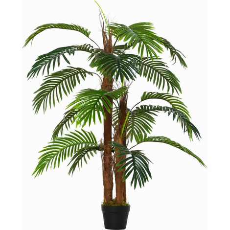 Outsunny Künstliche Palme 1,2 m – Synthetischer Baum mit Stamm, Flechten und realistischen Blättern, inklusive Topf