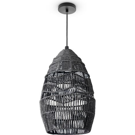 Paco Home Suspension Salon Boho Lampes En Osier Rotin Lampe Suspendue Noir (Ø30cm), Lampe à suspension - Type 4