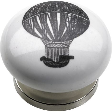 Hettich Möbelknopf Keramik weis mit Heißluftballon Ø 40,0 mm - 1 Stück Möbelgriff