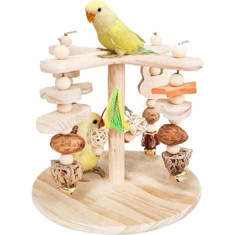 Wooden Bird Play Stand, Rotating Perches, Chew Toy, Exercise Toy, for Budgies and Parrots (1/5)