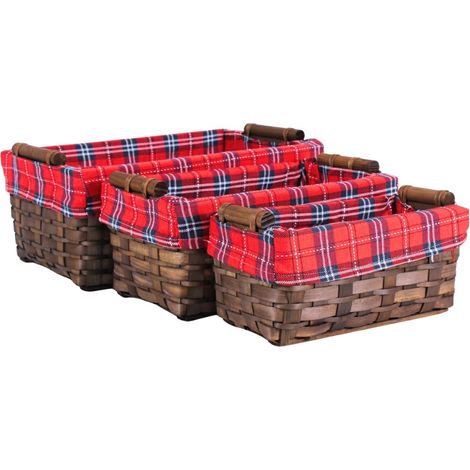 Vaschetta pioppo marrone fodera scozzese rossa, 42x26x17 cm