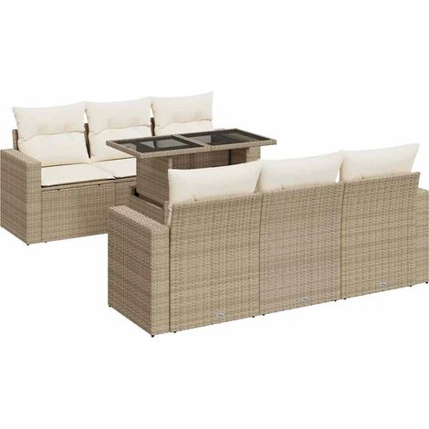 vidaXL Set Divani da Giardino 7 pz con Cuscini Beige in Polyrattan (1/5)