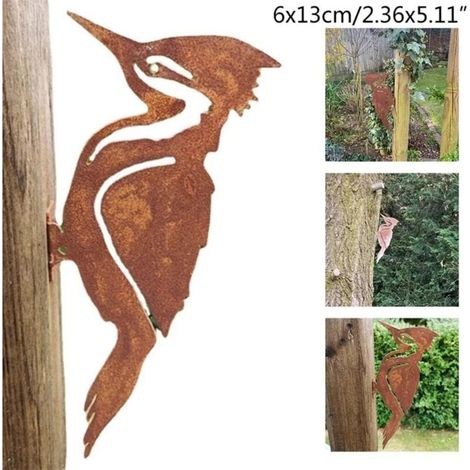 Bardusch Décoration de Jardin Oiseau en Métal Rouillé Pic Oiseaux Clôture Art Extérieur Statue Décoration de Jardin Champêtre Cour Silhouette Ornement (1/4)